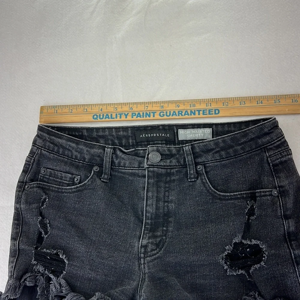 Aeropostale Black Jean Shorts High Waisted Shorty Distressed Womens Size 6